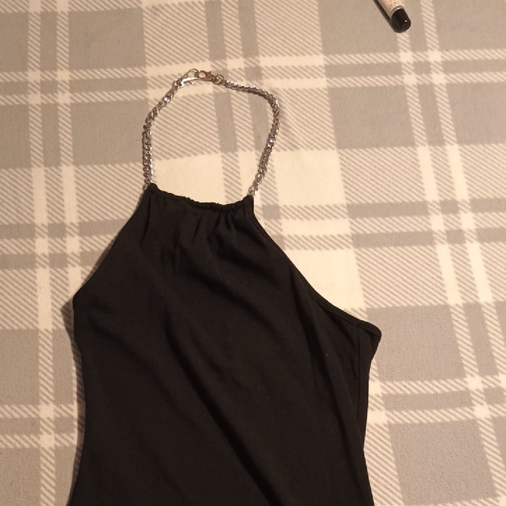Black Halter Top Dress with Chain Strap